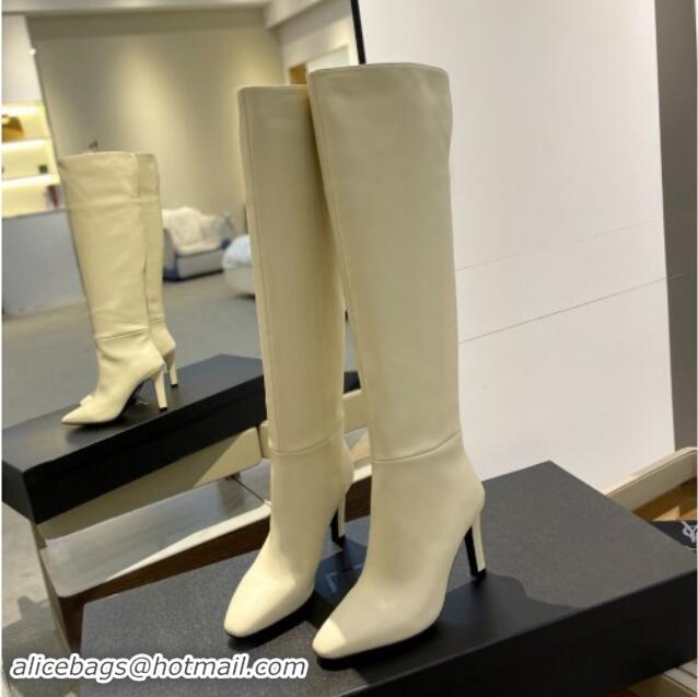 Best Grade Saint Laurent Calfskin Leather Over-the-knee High Boots 9.5cm White 010012 