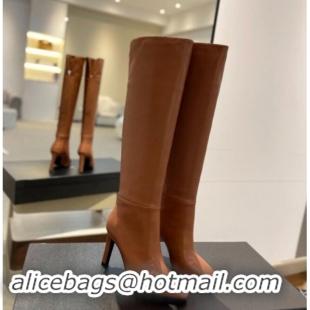 Top Design Saint Laurent Calfskin Leather Over-the-knee High Boots 9.5cm Brown 1010013