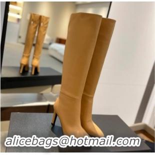 Top Grade Saint Laurent Calfskin Leather Over-the-knee High Boots 9.5cm Apricot 1010014