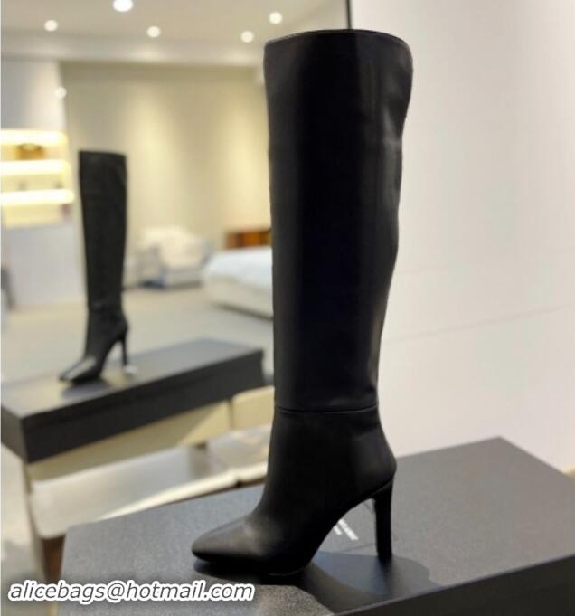 Grade Quality Saint Laurent Calfskin Leather Over-the-knee High Boots 9.5cm Black 1010015