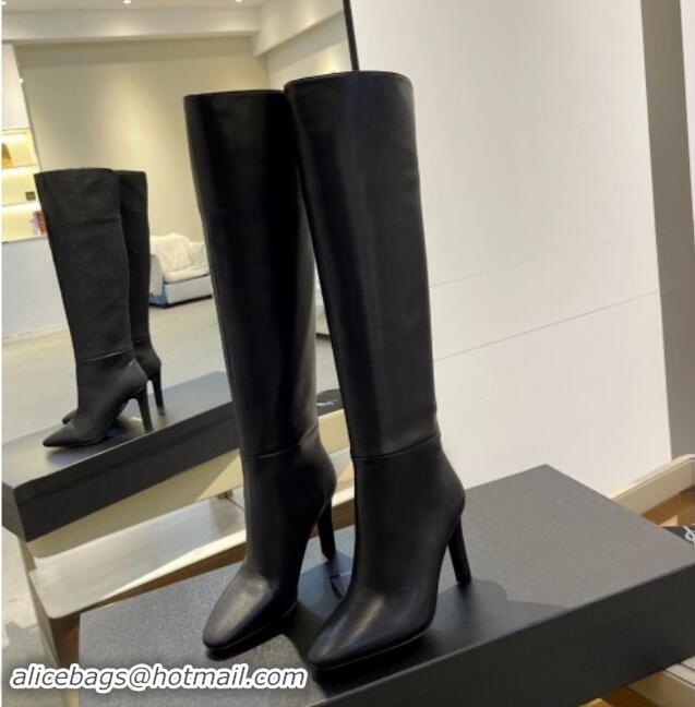 Grade Quality Saint Laurent Calfskin Leather Over-the-knee High Boots 9.5cm Black 1010015