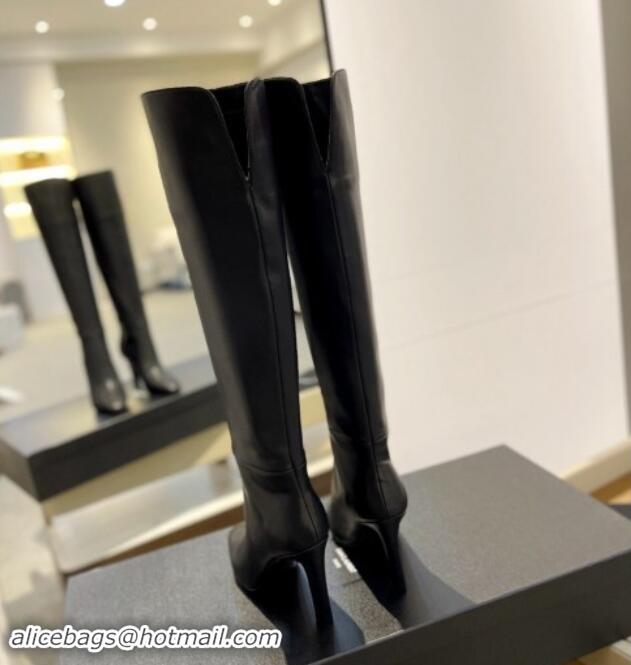 Grade Quality Saint Laurent Calfskin Leather Over-the-knee High Boots 9.5cm Black 1010015