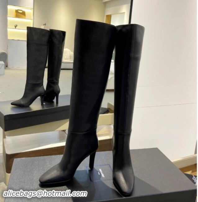 Grade Quality Saint Laurent Calfskin Leather Over-the-knee High Boots 9.5cm Black 1010015