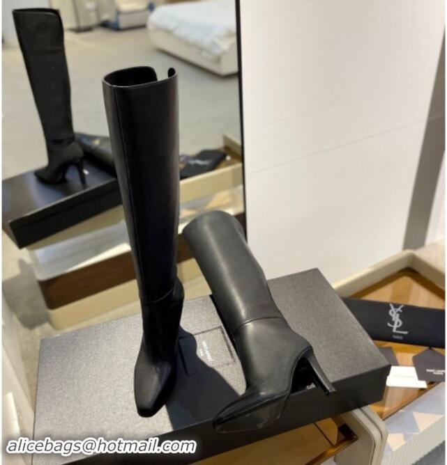 Grade Quality Saint Laurent Calfskin Leather Over-the-knee High Boots 9.5cm Black 1010015