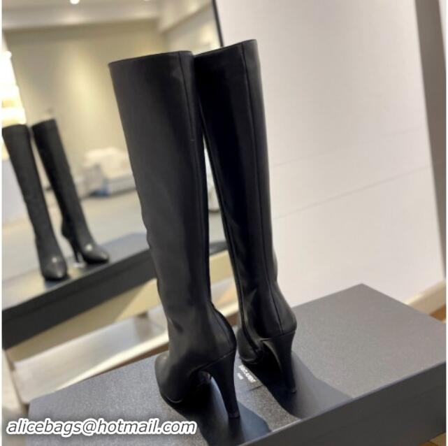 Grade Quality Saint Laurent Calfskin Leather High Boots 9.5cm with Zip Black 010024