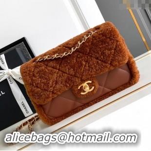 Super Quality Chanel Shearling Lambskin Flap Bag AS5149 Brown 2024