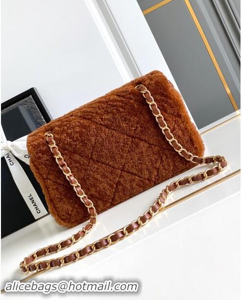 Super Quality Chanel Shearling Lambskin Flap Bag AS5149 Brown 2024