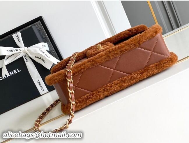 Super Quality Chanel Shearling Lambskin Flap Bag AS5149 Brown 2024