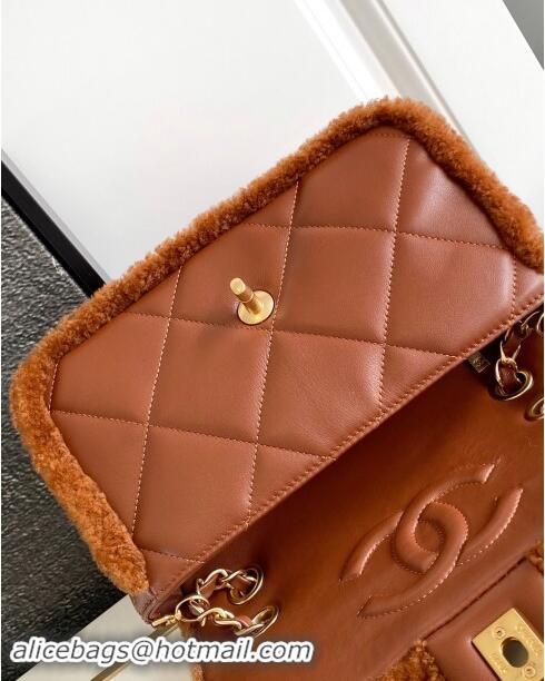 Super Quality Chanel Shearling Lambskin Flap Bag AS5149 Brown 2024