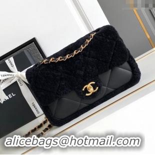 Big Discount Chanel Shearling Lambskin Flap Bag AS5149 Black 2024