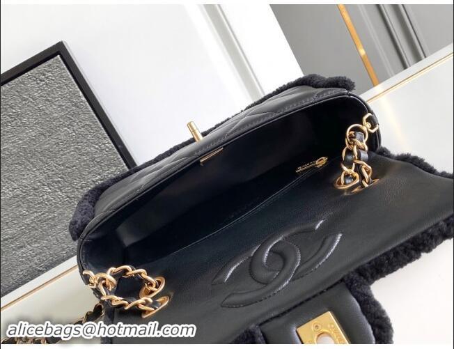 Big Discount Chanel Shearling Lambskin Flap Bag AS5149 Black 2024