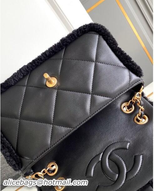 Big Discount Chanel Shearling Lambskin Flap Bag AS5149 Black 2024