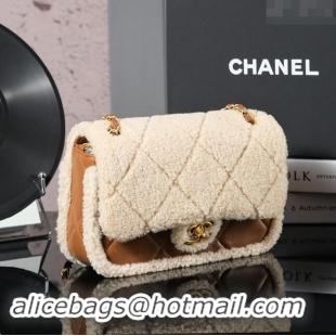 Super Quality Chanel Shearling Lambskin Flap Bag AS5149 Beige/Brown 2024