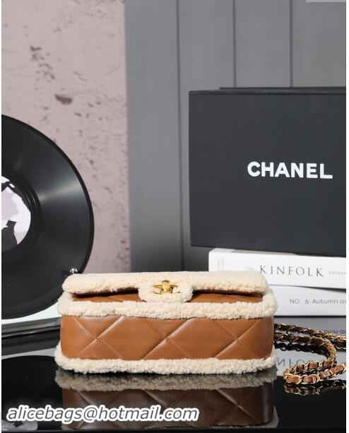 Super Quality Chanel Shearling Lambskin Flap Bag AS5149 Beige/Brown 2024