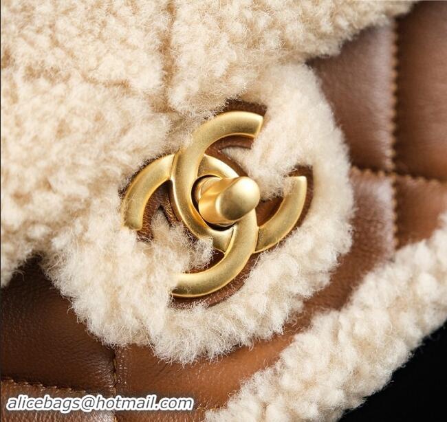 Super Quality Chanel Shearling Lambskin Flap Bag AS5149 Beige/Brown 2024