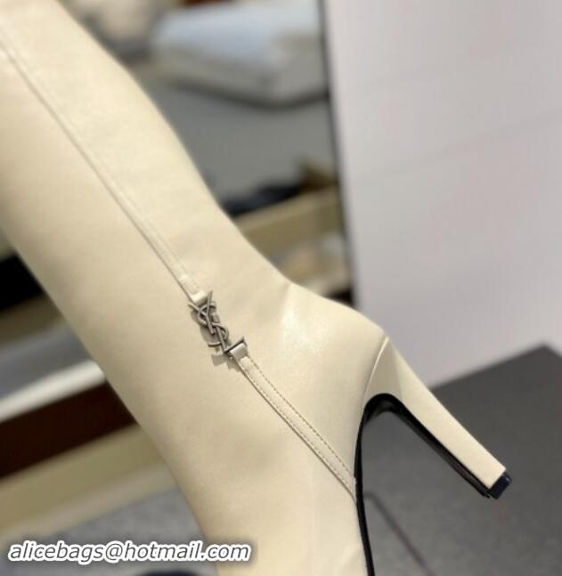 Unique Style Saint Laurent Calfskin Leather High Boots 9.5cm with Logo White 010030