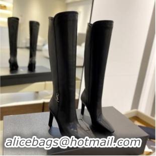 Good Looking Saint Laurent Calfskin Leather High Boots 9.5cm with Logo Black 1010031