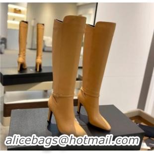 Best Product Saint Laurent Calfskin Leather High Boots 10.5cm with Buckle Strap Apricot 010039