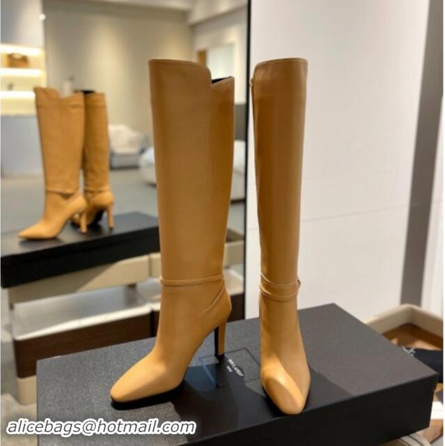 Best Product Saint Laurent Calfskin Leather High Boots 10.5cm with Buckle Strap Apricot 010039