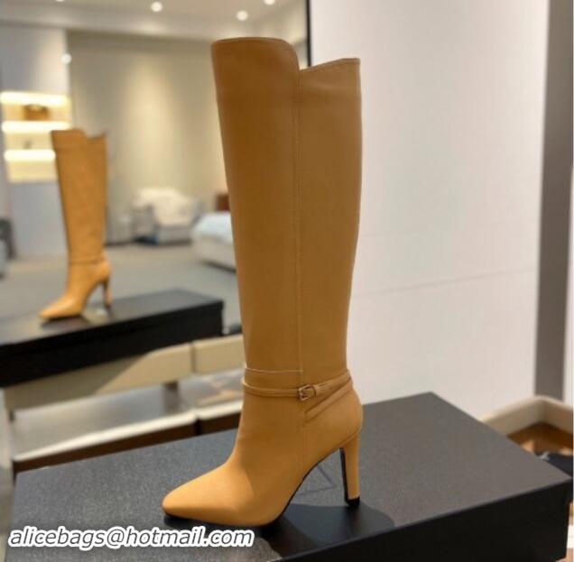 Best Product Saint Laurent Calfskin Leather High Boots 10.5cm with Buckle Strap Apricot 010039