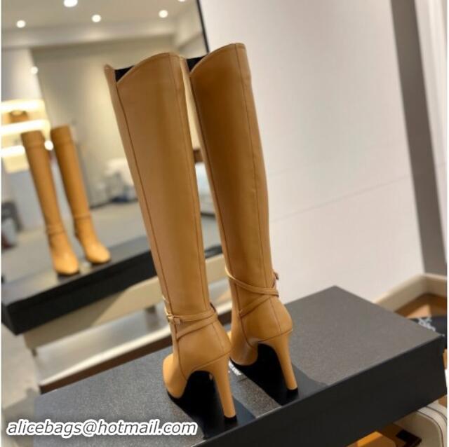 Best Product Saint Laurent Calfskin Leather High Boots 10.5cm with Buckle Strap Apricot 010039