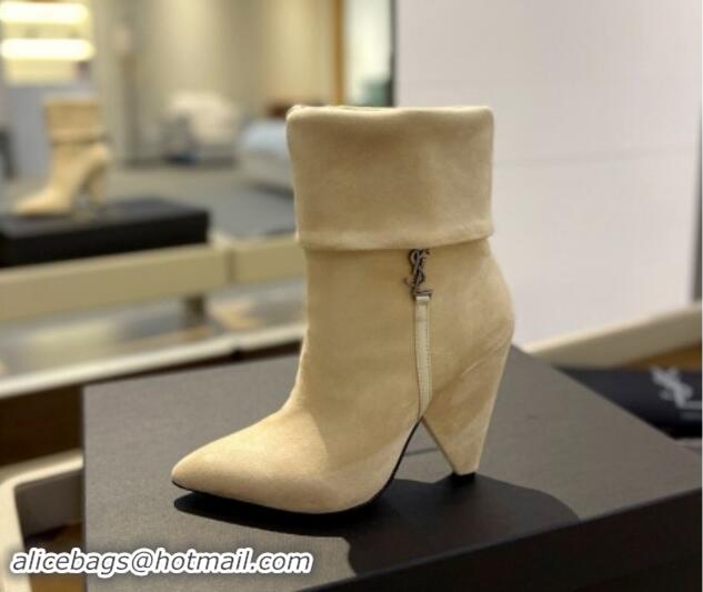 Durable Saint Laurent Nike Ankle Boots in Suede and Monogram 8.5cm Beige 010044