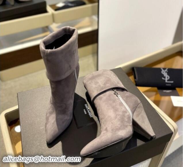 Cheap Price Saint Laurent Nike Ankle Boots in Suede and Monogram 8.5cm Grey 010045