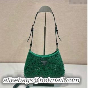 Top Grade Prada Cleo Satin Bag with Crystals 1BC169 Emerald Green 2023