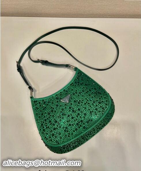 Top Grade Prada Cleo Satin Bag with Crystals 1BC169 Emerald Green 2023