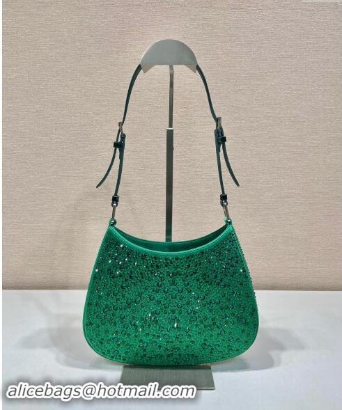 Top Grade Prada Cleo Satin Bag with Crystals 1BC169 Emerald Green 2023