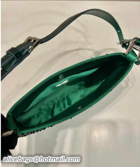 Top Grade Prada Cleo Satin Bag with Crystals 1BC169 Emerald Green 2023