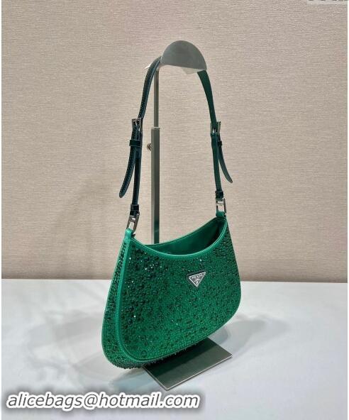 Top Grade Prada Cleo Satin Bag with Crystals 1BC169 Emerald Green 2023