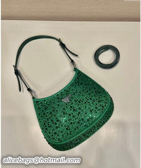 Top Grade Prada Cleo Satin Bag with Crystals 1BC169 Emerald Green 2023