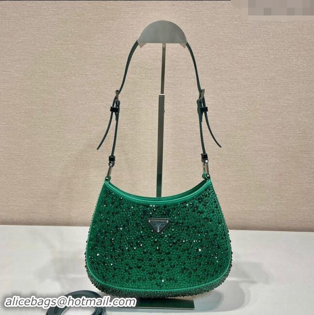 Top Grade Prada Cleo Satin Bag with Crystals 1BC169 Emerald Green 2023