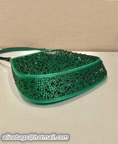 Top Grade Prada Cleo Satin Bag with Crystals 1BC169 Emerald Green 2023