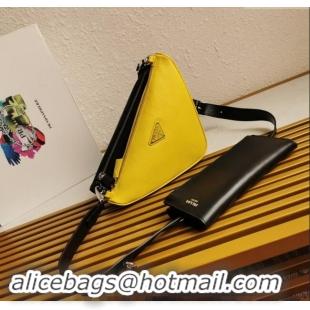 Promotional Prada Saffiano Leather and Leather Shoulder Bag 2VH157 Black/Sunny Yellow 2023