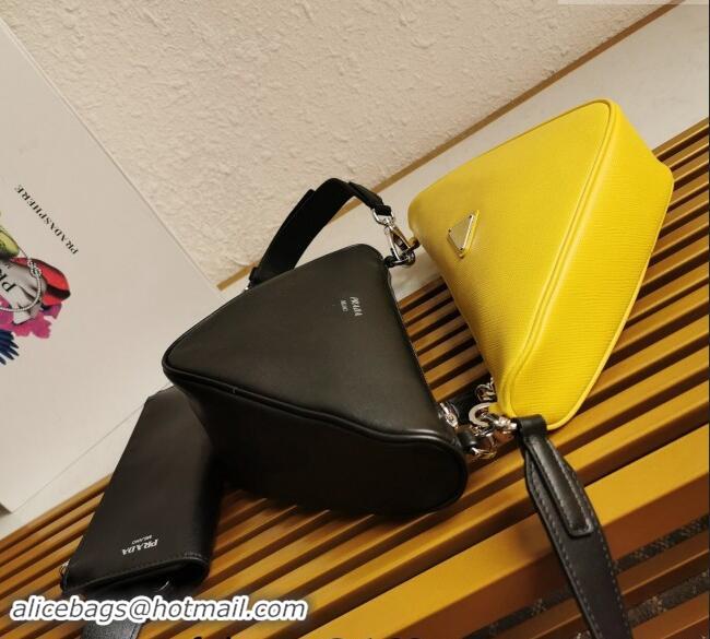 Promotional Prada Saffiano Leather and Leather Shoulder Bag 2VH157 Black/Sunny Yellow 2023