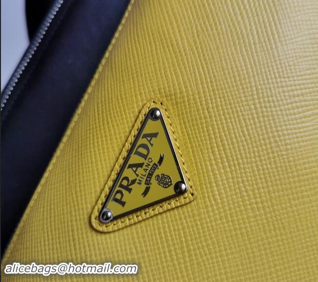 Promotional Prada Saffiano Leather and Leather Shoulder Bag 2VH157 Black/Sunny Yellow 2023