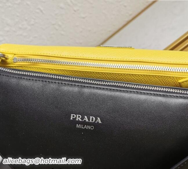 Promotional Prada Saffiano Leather and Leather Shoulder Bag 2VH157 Black/Sunny Yellow 2023