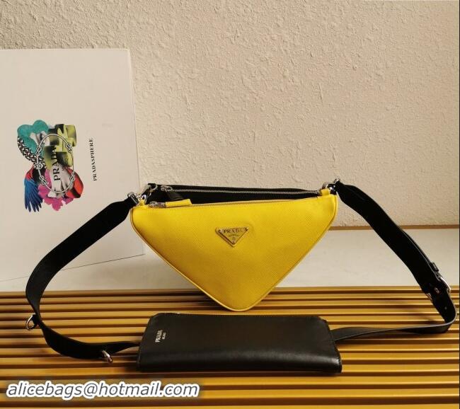 Promotional Prada Saffiano Leather and Leather Shoulder Bag 2VH157 Black/Sunny Yellow 2023