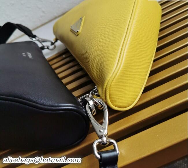 Promotional Prada Saffiano Leather and Leather Shoulder Bag 2VH157 Black/Sunny Yellow 2023