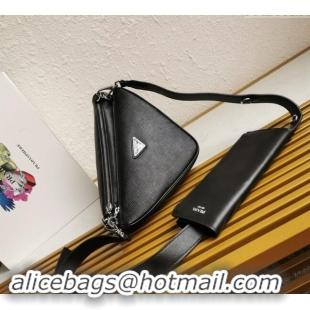 Top Grade Prada Saffiano Leather and Leather Shoulder Bag 2VH157 Black 2023