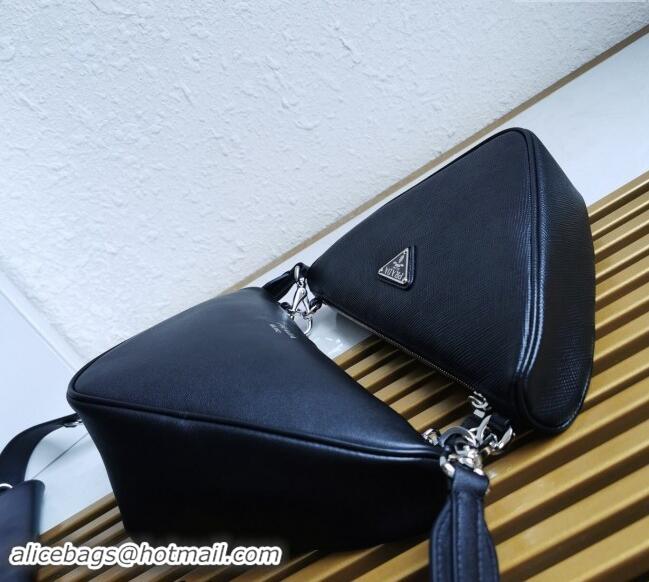 Top Grade Prada Saffiano Leather and Leather Shoulder Bag 2VH157 Black 2023