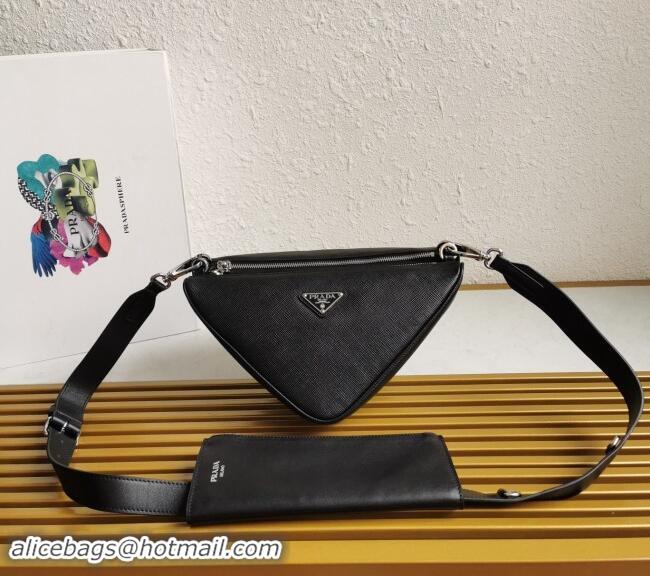 Top Grade Prada Saffiano Leather and Leather Shoulder Bag 2VH157 Black 2023