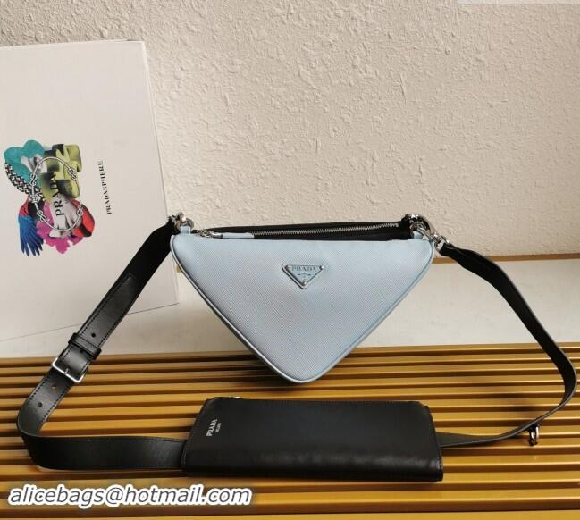 Well Crafted Prada Saffiano Leather and Leather Shoulder Bag 2VH157 Black/Light Blue 2023