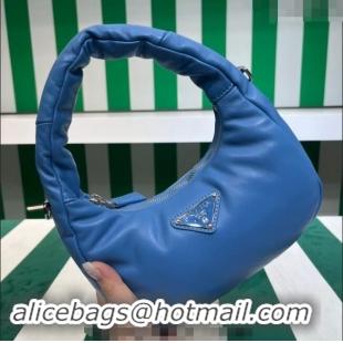 Top Quality Prada Padded Soft Nappa Leather Mini Hobo Bag 1BA384 Blue 2023