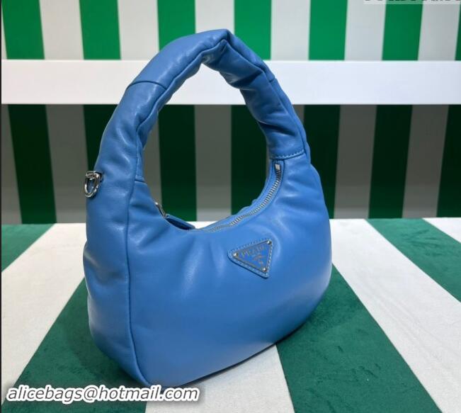 Top Quality Prada Padded Soft Nappa Leather Mini Hobo Bag 1BA384 Blue 2023