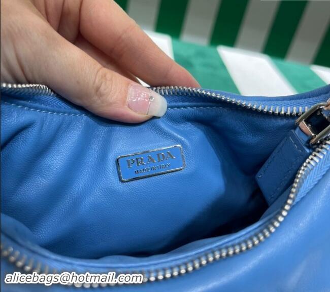 Top Quality Prada Padded Soft Nappa Leather Mini Hobo Bag 1BA384 Blue 2023