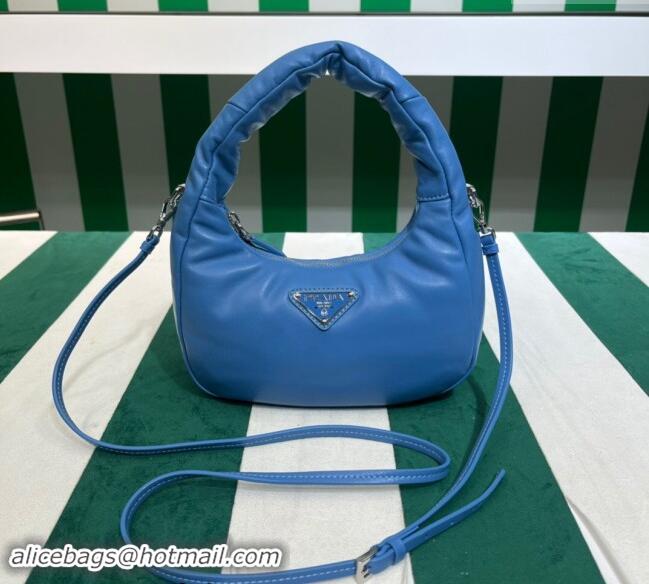 Top Quality Prada Padded Soft Nappa Leather Mini Hobo Bag 1BA384 Blue 2023