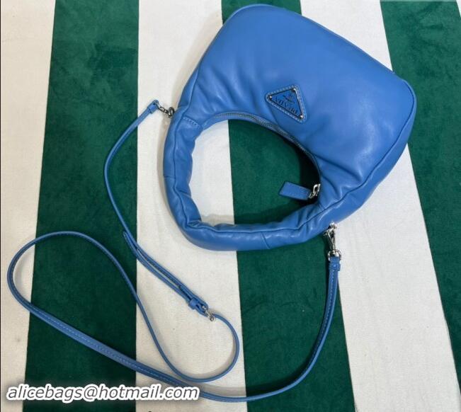 Top Quality Prada Padded Soft Nappa Leather Mini Hobo Bag 1BA384 Blue 2023